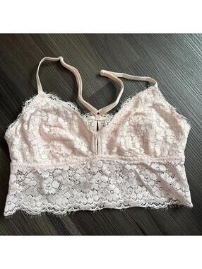 Aerie Pink Lace Bralette Juniors Size Medium Racerback Straps